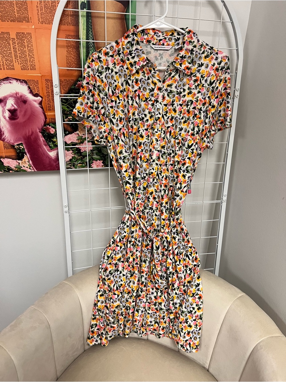 Floral Button-Front Shirt Dress in White with Multicolor Print